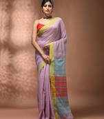 Light violet cotton soft saree with stripe pattern