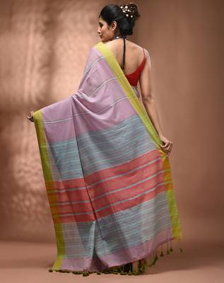 Light violet cotton soft saree with stripe pattern 2
