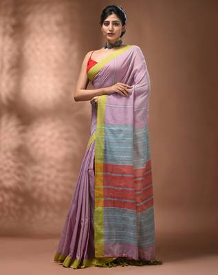 Light violet cotton soft saree with stripe pattern 3