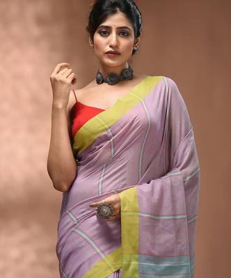 Light violet cotton soft saree with stripe pattern 5