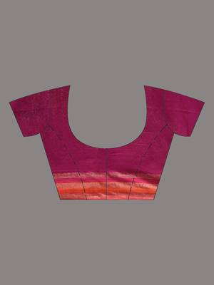 Magenta cotton soft saree with stripe pattern 4