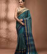 Teal bengal tant pure cotton saree with zari border