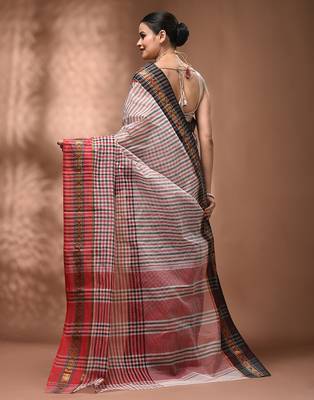 White bengal tant pure cotton saree with zari border 2