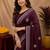 Wine soft shimmer chiffon embroidery work saree with unstitched blouse piece