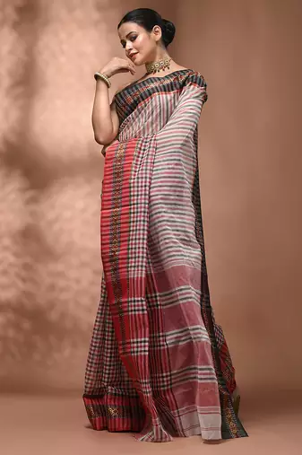 White bengal tant pure cotton saree with zari border