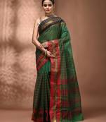 Green bengal tant pure cotton saree with zari border