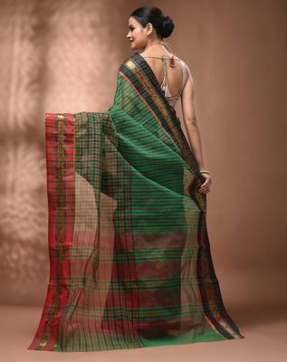 Green bengal tant pure cotton saree with zari border 2