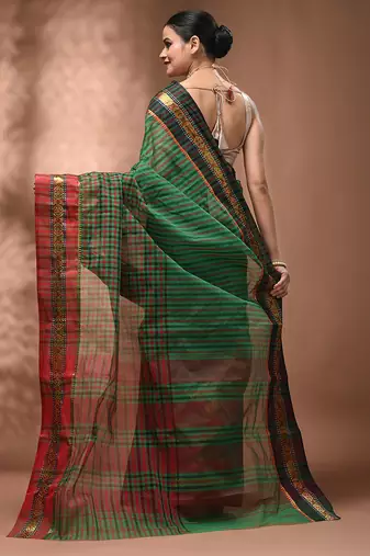 Green bengal tant pure cotton saree with zari border