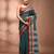 Teal bengal tant pure cotton saree with red border