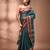 Teal bengal tant pure cotton saree with red border