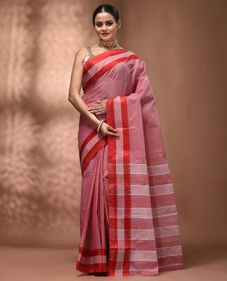 Red bengal tant pure cotton saree with red border 1