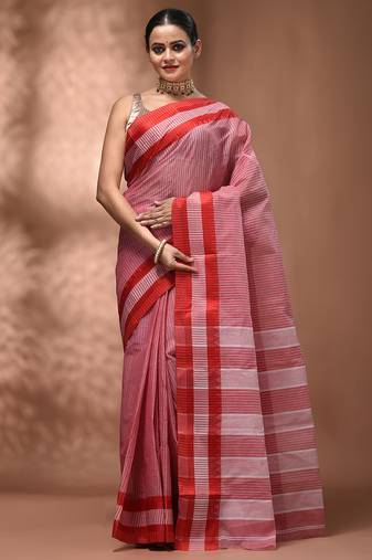 Red bengal tant pure cotton saree with red border