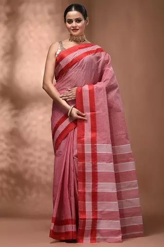 Red bengal tant pure cotton saree with red border
