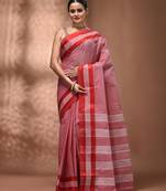Red bengal tant pure cotton saree with red border