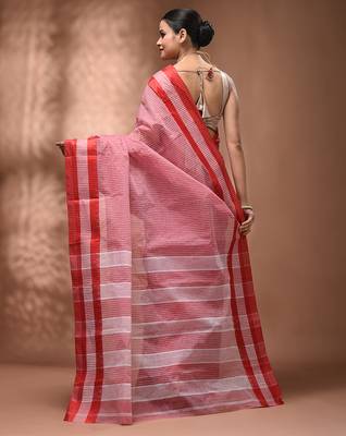 Red bengal tant pure cotton saree with red border 2