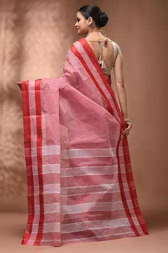 Red bengal tant pure cotton saree with red border