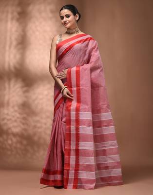 Red bengal tant pure cotton saree with red border 3
