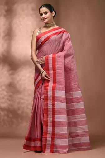 Red bengal tant pure cotton saree with red border