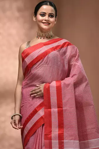 Red bengal tant pure cotton saree with red border