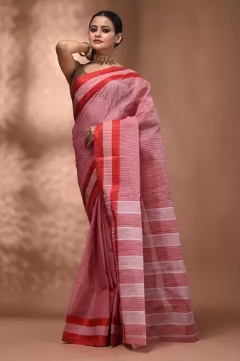 Red bengal tant pure cotton saree with red border