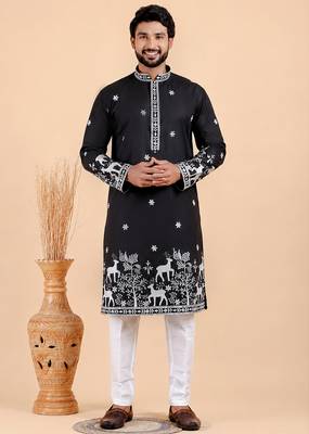 Men viscose silk embroidered designer kurta set 1