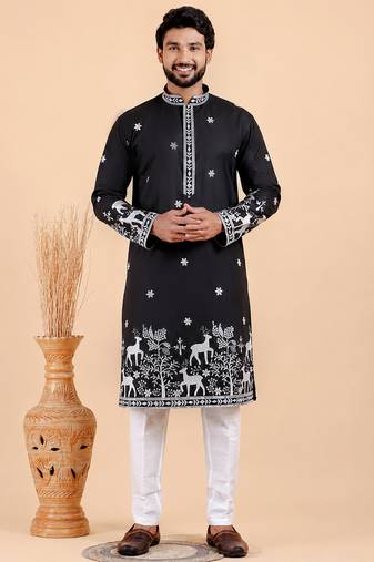 Men viscose silk embroidered designer kurta set