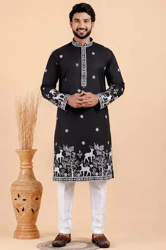 Men viscose silk embroidered designer kurta set