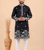 Men viscose silk embroidered designer kurta set