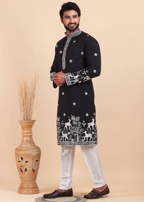 Men viscose silk embroidered designer kurta set 2