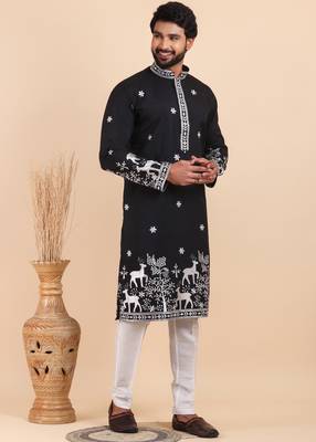 Men viscose silk embroidered designer kurta set 3