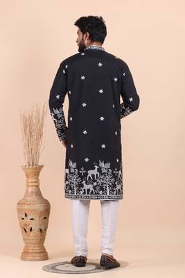 Men viscose silk embroidered designer kurta set 4