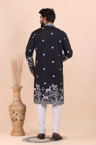 Men viscose silk embroidered designer kurta set
