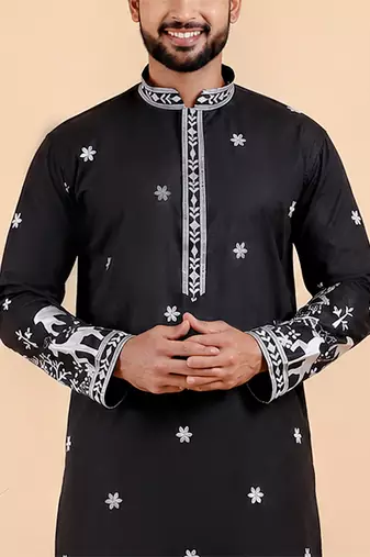 Men viscose silk embroidered designer kurta set