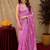 Baby pink soft shimmer chiffon embroidery work saree with unstitched blouse piece
