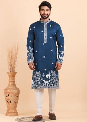 Men viscose silk embroidered designer kurta set 1