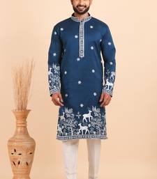 Men viscose silk embroidered designer kurta set