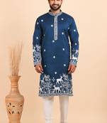Men viscose silk embroidered designer kurta set