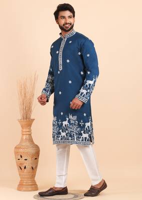 Men viscose silk embroidered designer kurta set 2