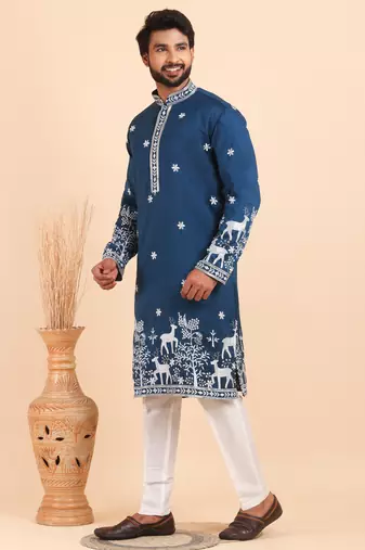Men viscose silk embroidered designer kurta set