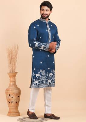 Men viscose silk embroidered designer kurta set 3