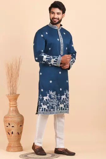Men viscose silk embroidered designer kurta set