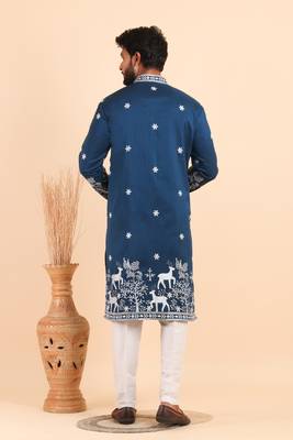 Men viscose silk embroidered designer kurta set 4