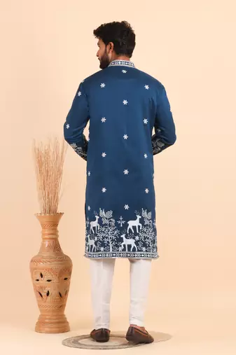 Men viscose silk embroidered designer kurta set