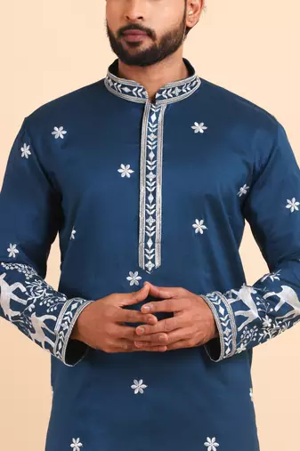 Men viscose silk embroidered designer kurta set