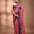 Peach pink tant pure cotton saree with violet woven border