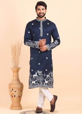 Men viscose silk embroidered designer kurta set 1