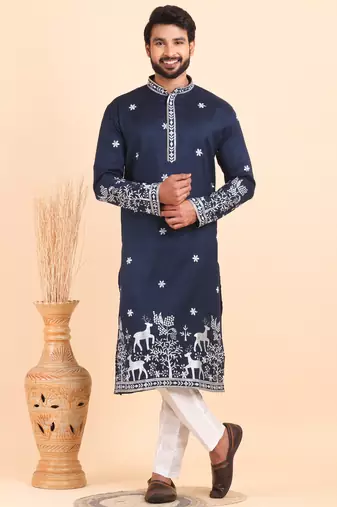 Men viscose silk embroidered designer kurta set