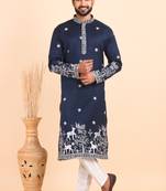 Men viscose silk embroidered designer kurta set
