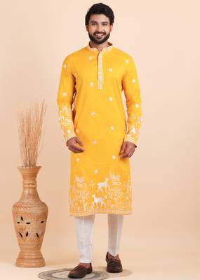 Men viscose silk embroidered designer kurta set 1