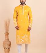 Men viscose silk embroidered designer kurta set